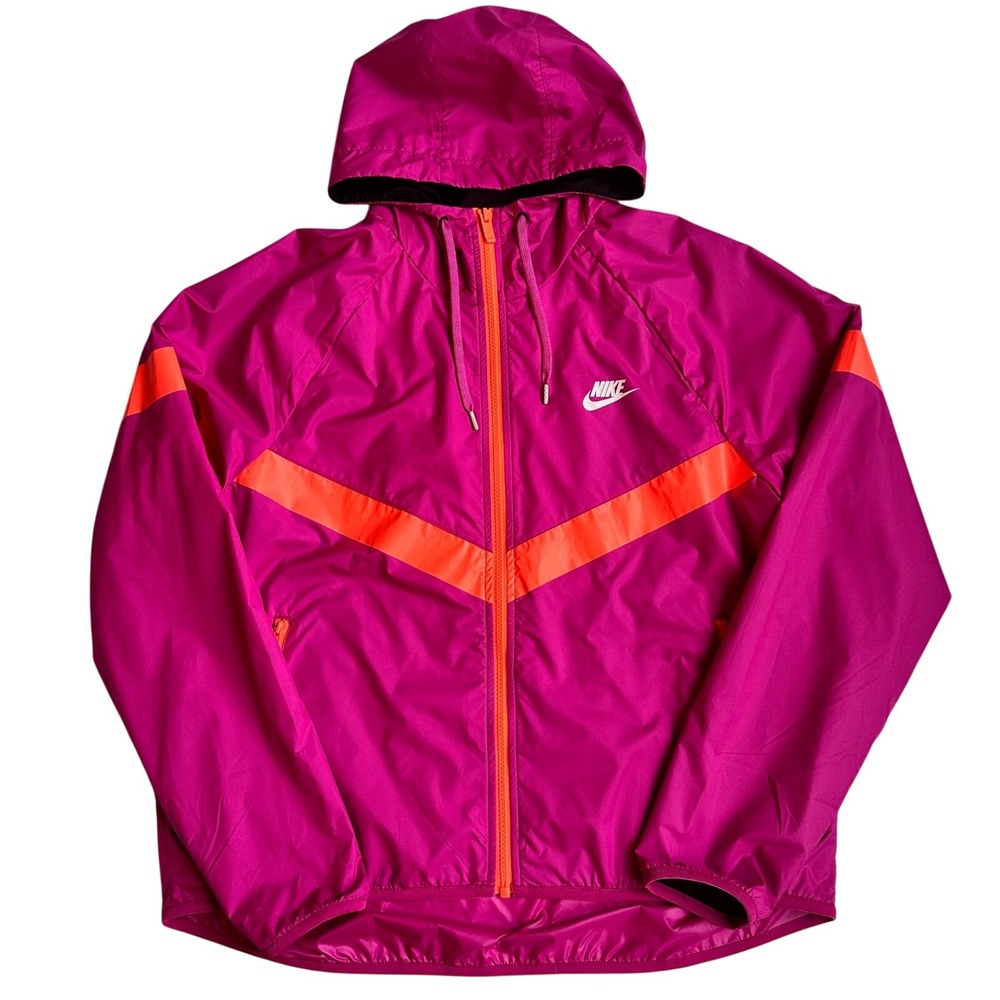 Nike‎ Windbreaker Jacket Pink Orange Full Zip Hooded Lightweight Womens Medium